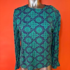Pendleton Vintage Green & Blue Floral Leaf Pattern Blouse